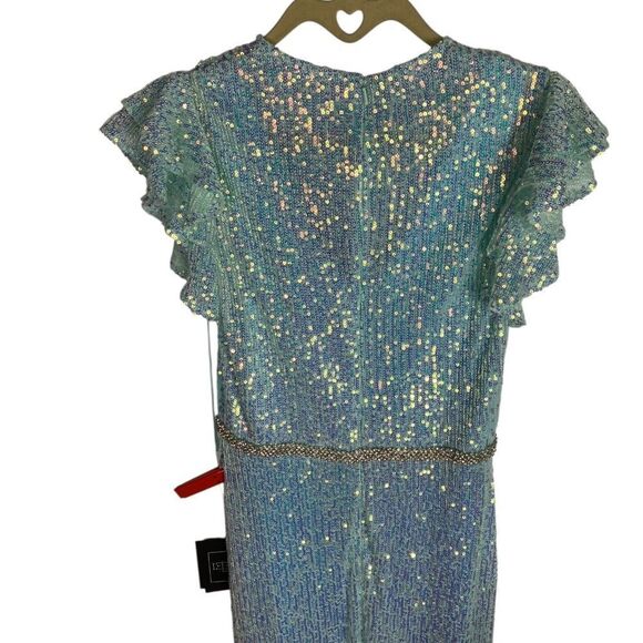 Mac Duggal 0 Dress Sequined High Neck Flutter Sleeve Gown Mermaid Illusion 26942 - Picture 12 of 16